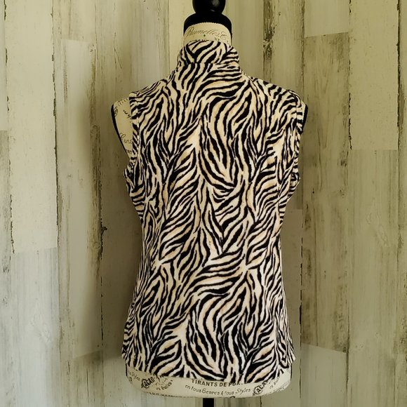 CHARTER CLUB ZEBRA PRINT FUZZY VEST - Picture 3 of 5